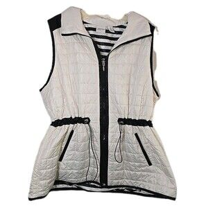 Chico’s Zenergy 3 Women’s Quilted Vest Full Zip Pockets White Striped lining XL